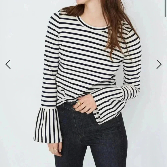 Madewell Tops - Madewell Stripe-Play Ruffle-Cuff Scoop Neck Long Sleeve Flare Bell Cuff Top XXS